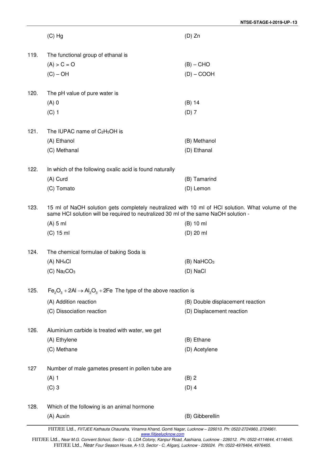 Uttar Pradesh NTSE 2019 SAT & MAT Question Papers - Page 13