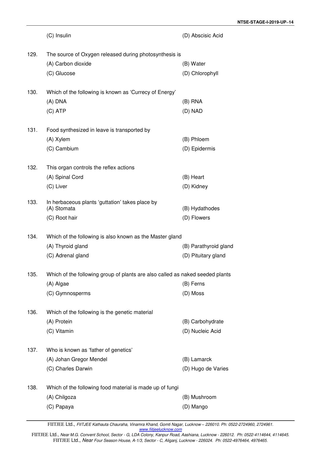 Uttar Pradesh NTSE 2019 SAT & MAT Question Papers - Page 14