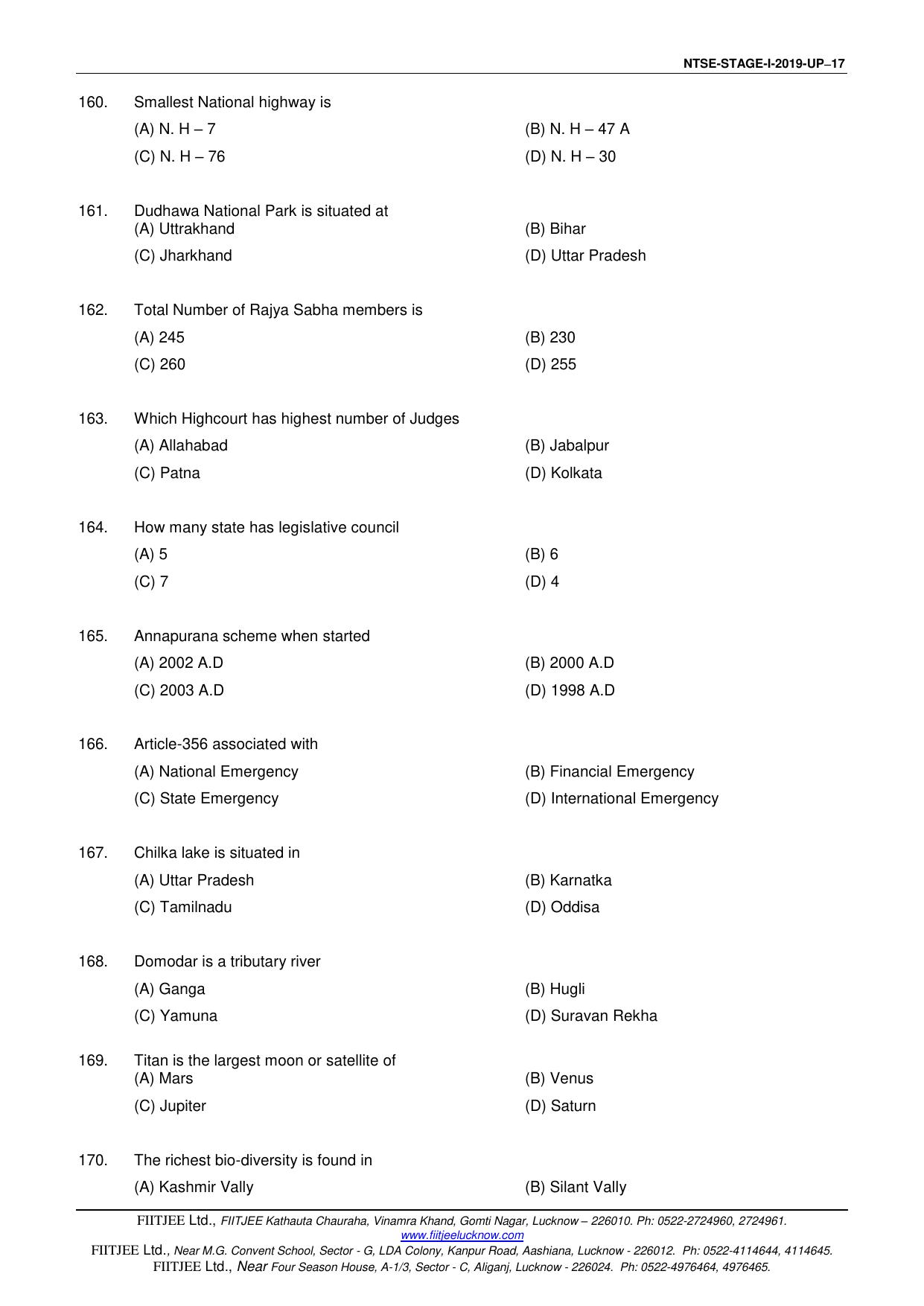 Uttar Pradesh NTSE 2019 SAT & MAT Question Papers - Page 17