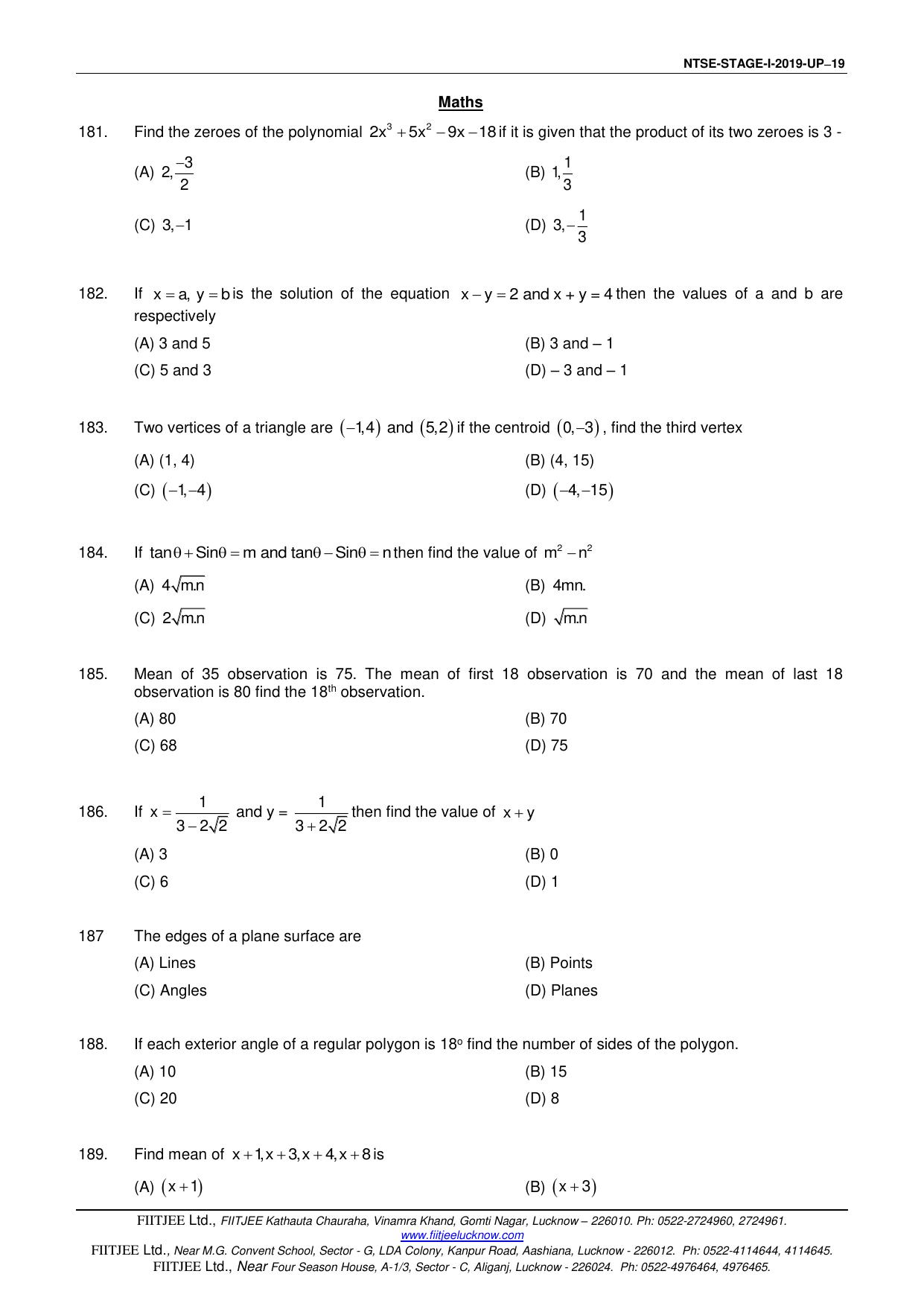 Uttar Pradesh NTSE 2019 SAT & MAT Question Papers - Page 19