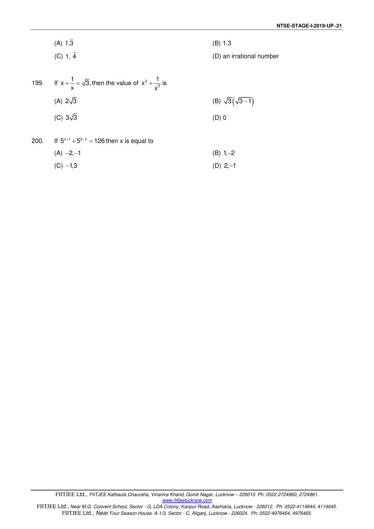 Uttar Pradesh NTSE 2019 SAT & MAT Question Papers - Page 21