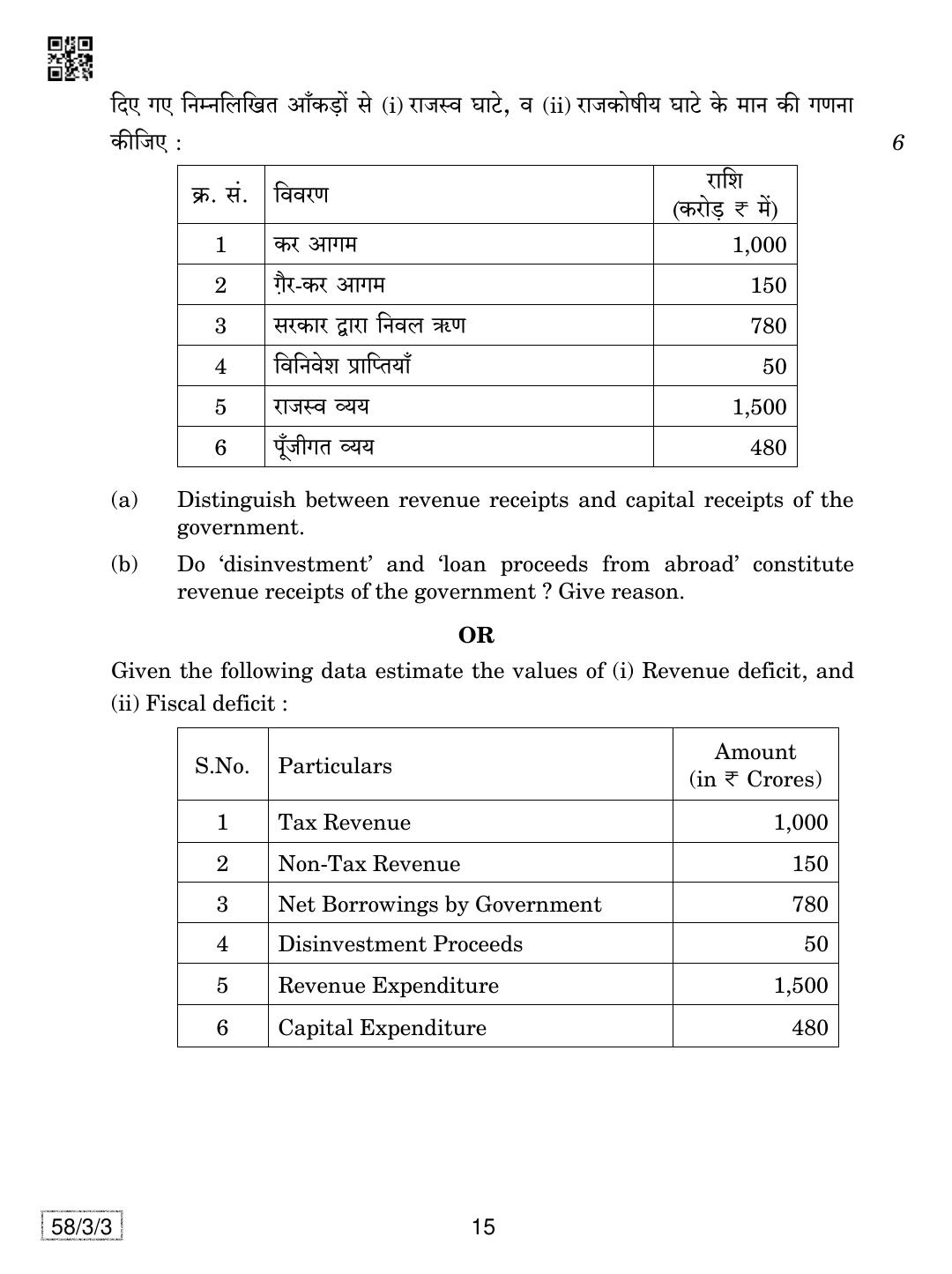 CBSE Class 12 58-3-3 Economics 2019 Question Paper - Page 15
