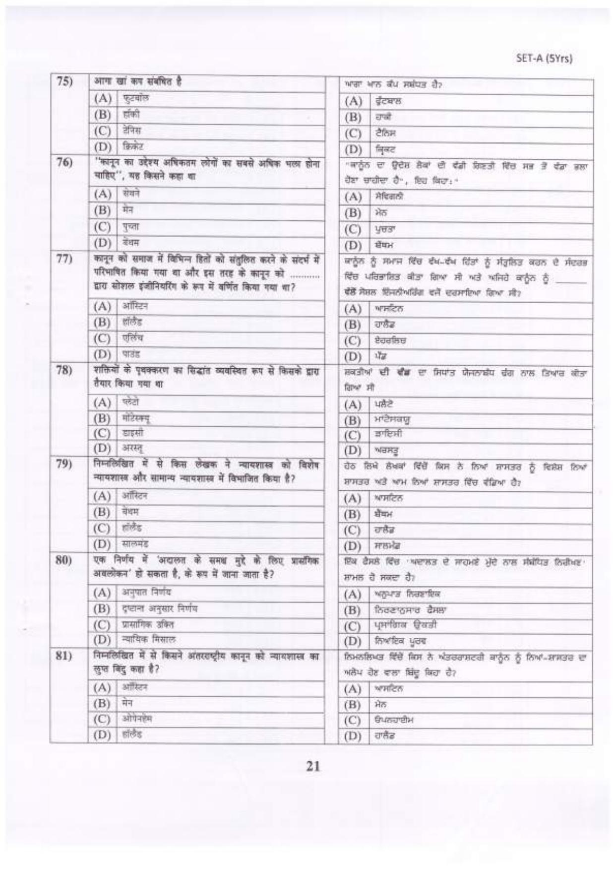 PU B.A./B.Com. LLB. (Hons.) 2023 Question Paper - Page 22
