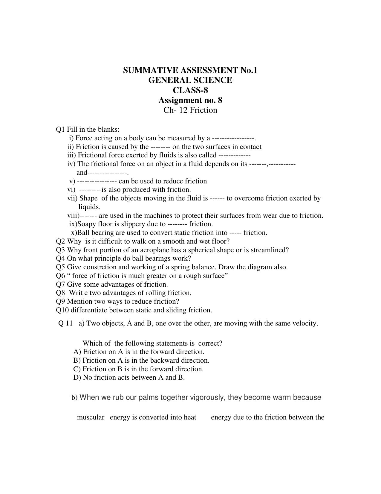 CBSE Worksheets for Class 8 Science Assignment 11 - Page 1