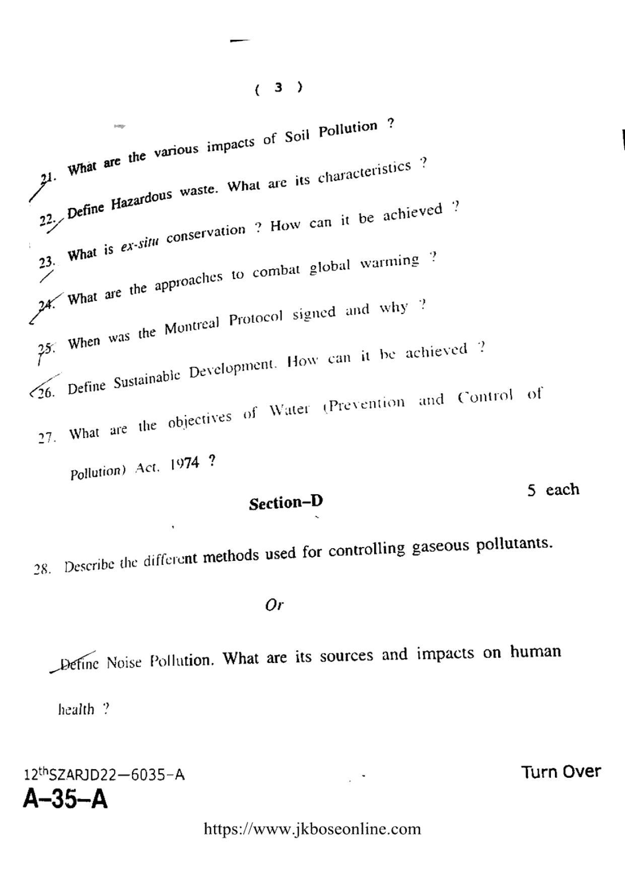 JKBOSE Class 12 Environmental-Science 6035-A Question Papers 2022 - Page 3