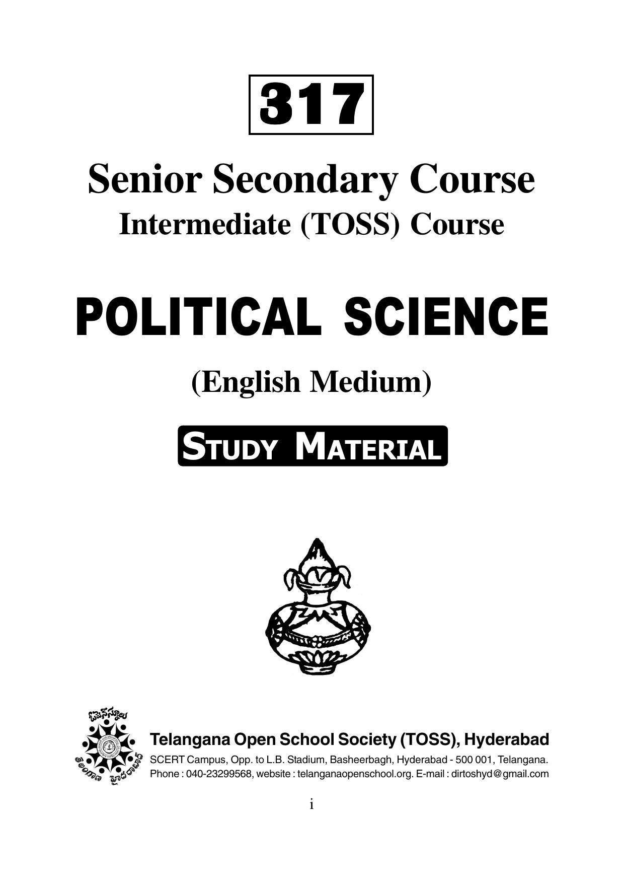 TS SCERT Inter 1st Year Political Science-Book-1 Path 1 (English Medium) Text Book - Page 1