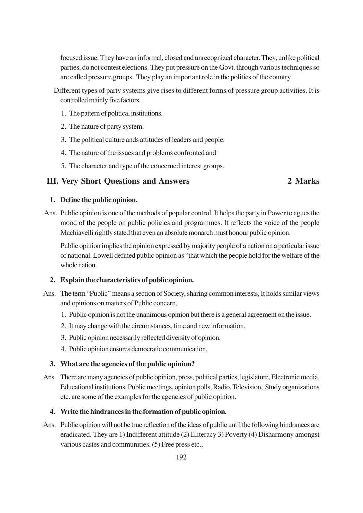 TS SCERT Inter 1st Year Political Science-Book-1 Path 1 (English Medium) Text Book - Page 198