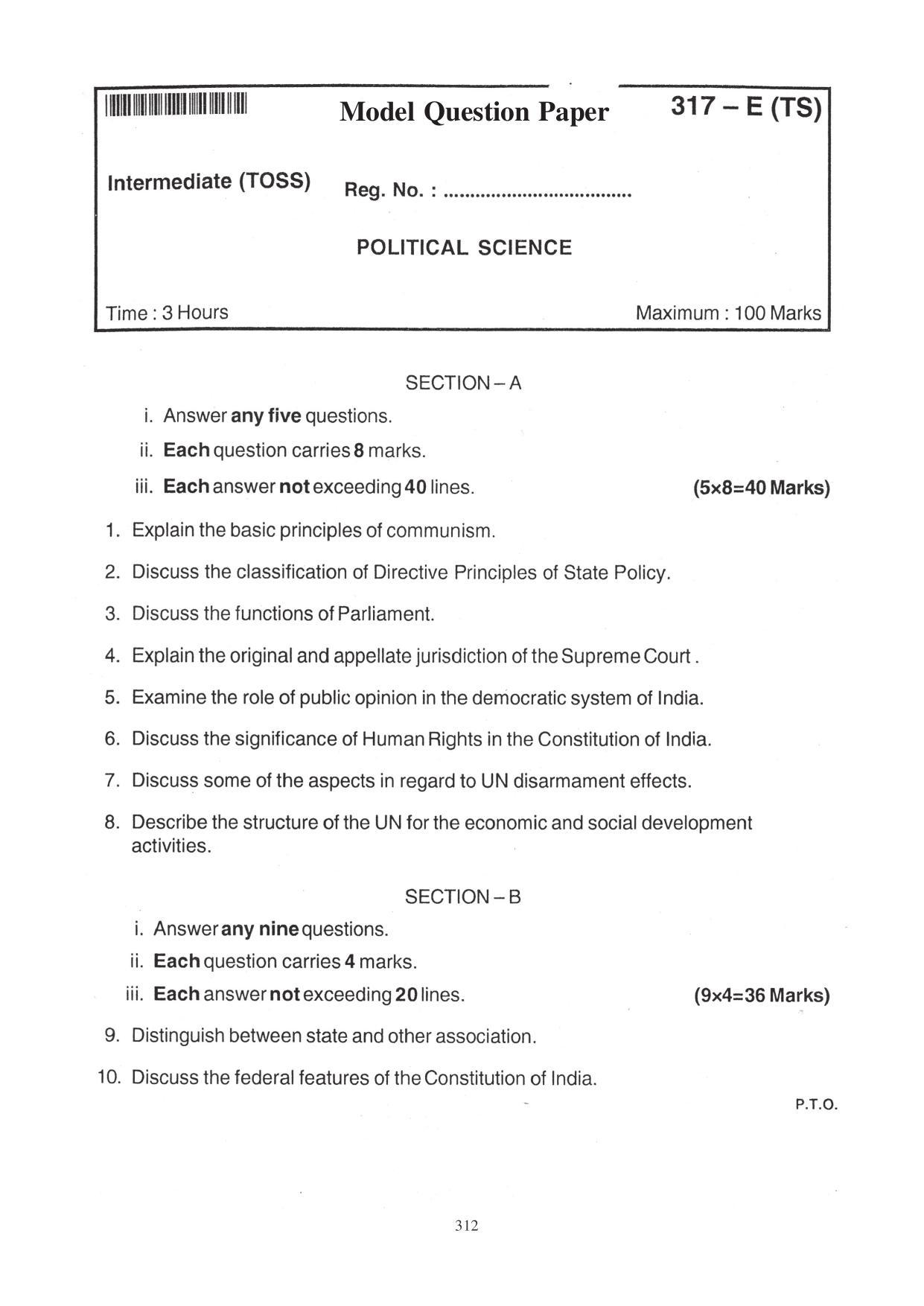 TS SCERT Inter 1st Year Political Science-Book-1 Path 1 (English Medium) Text Book - Page 318