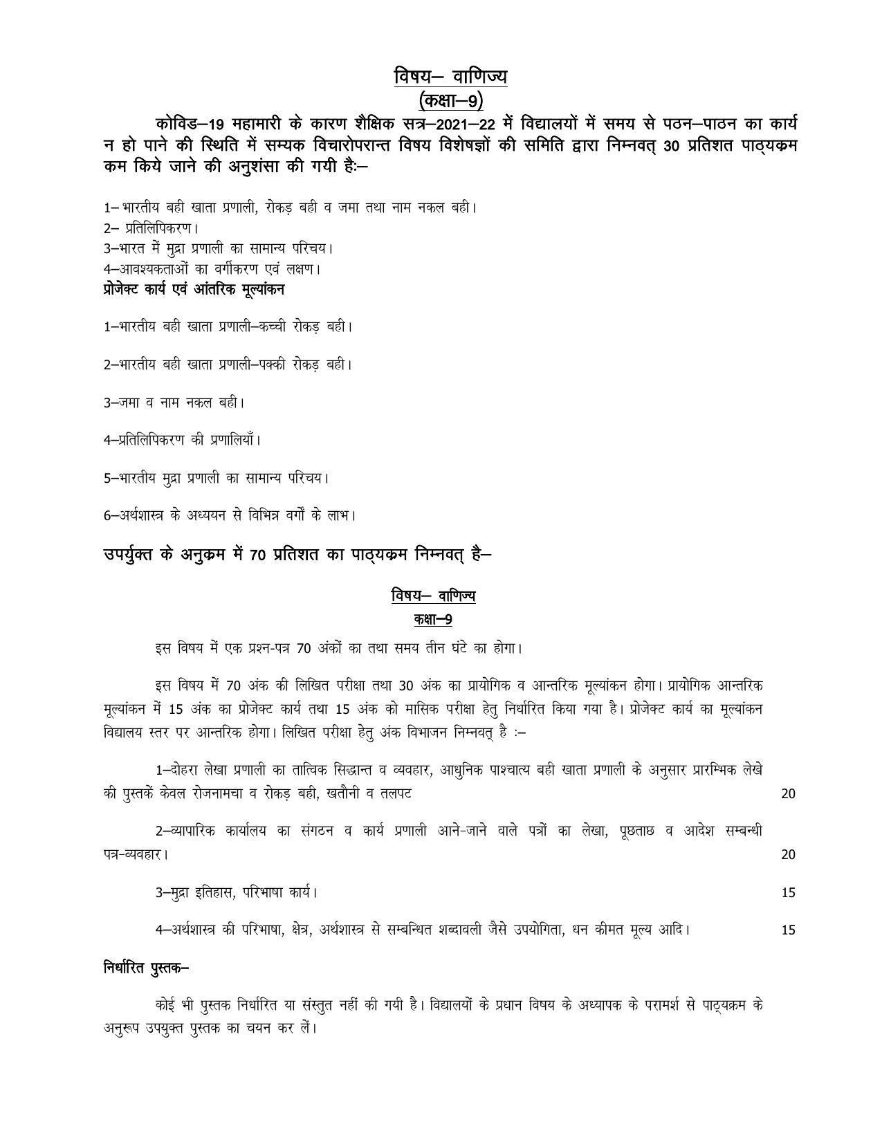 UP Board 9th Syllabus Commerce - Page 1