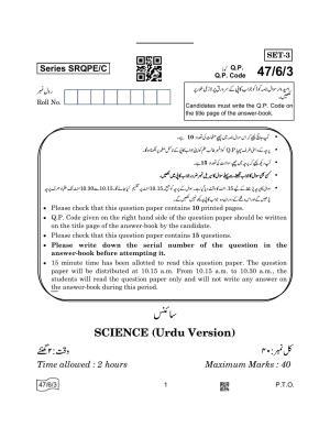 CBSE Class 10 47-6-3 SCIENCE Urdu 2022 Compartment Question Paper