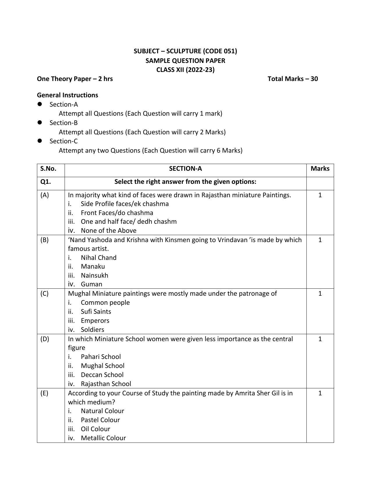 CBSE Class 12 Sculpture Sample Paper 2023 - Page 1