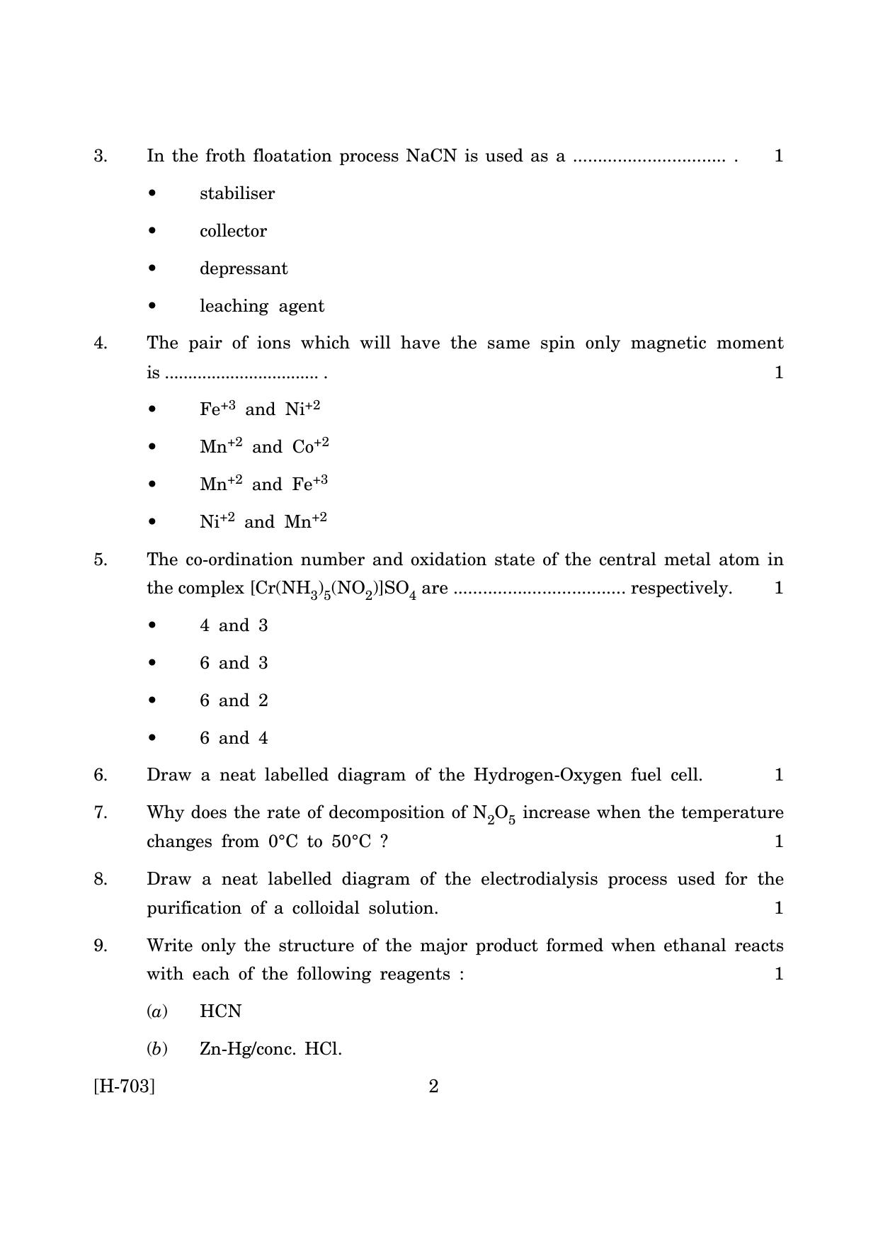 Goa Board Class 12 Chemistry (March 2019) Question Paper - Page 2
