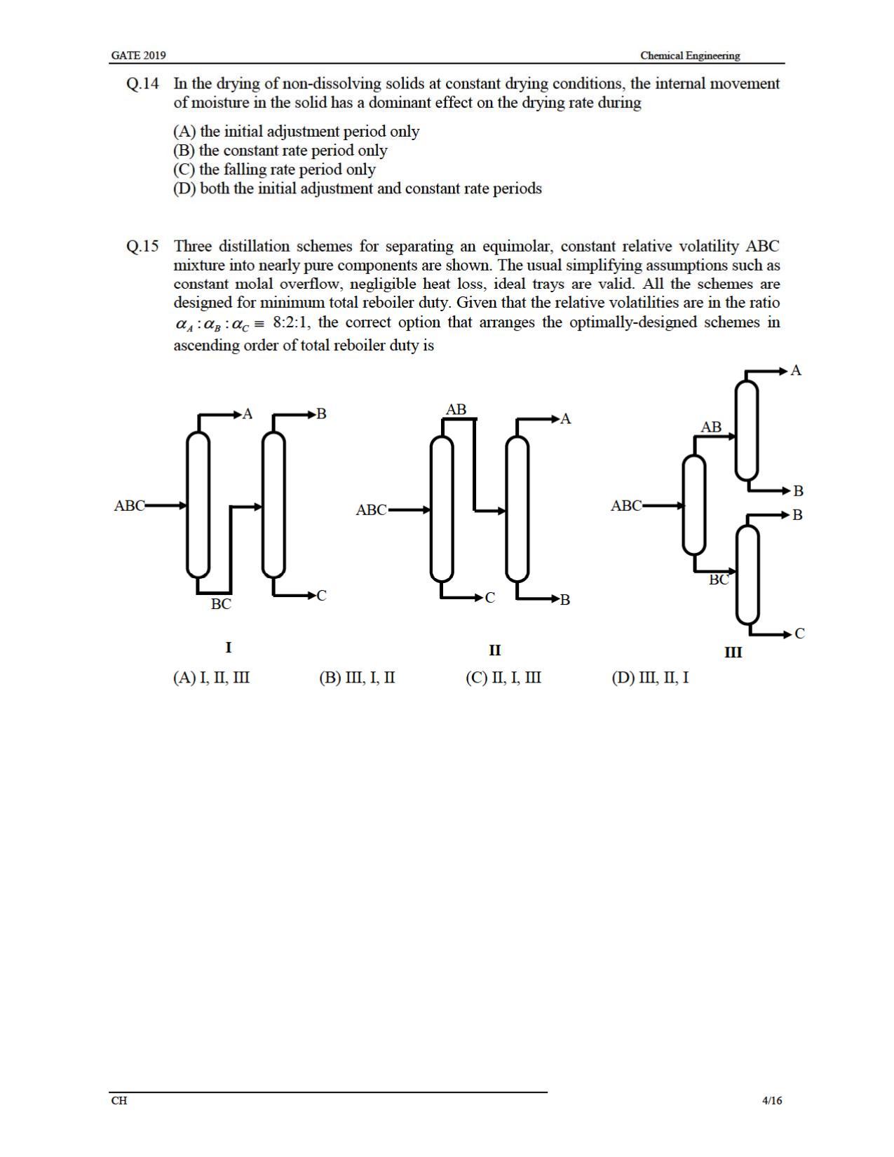 GATE 2019 Chemical Engineering (CH) Question Paper - Page 7