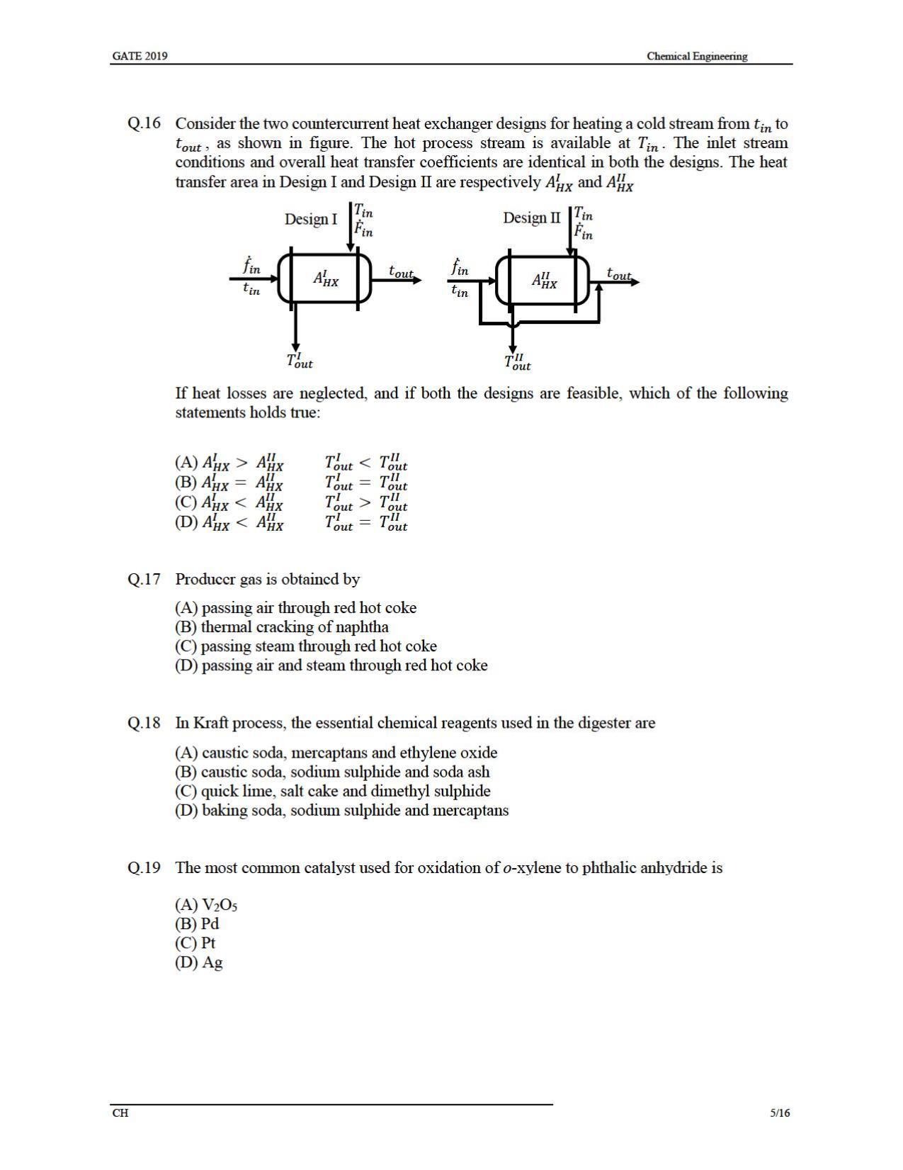 GATE 2019 Chemical Engineering (CH) Question Paper - Page 8