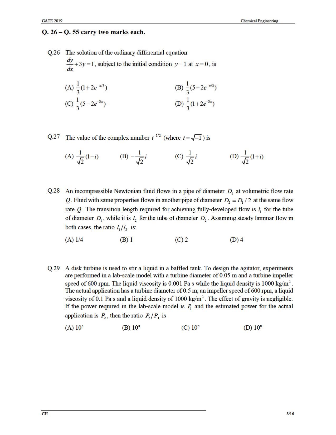 GATE 2019 Chemical Engineering (CH) Question Paper - Page 11