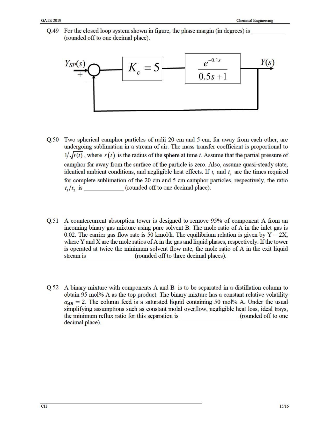 GATE 2019 Chemical Engineering (CH) Question Paper - Page 18