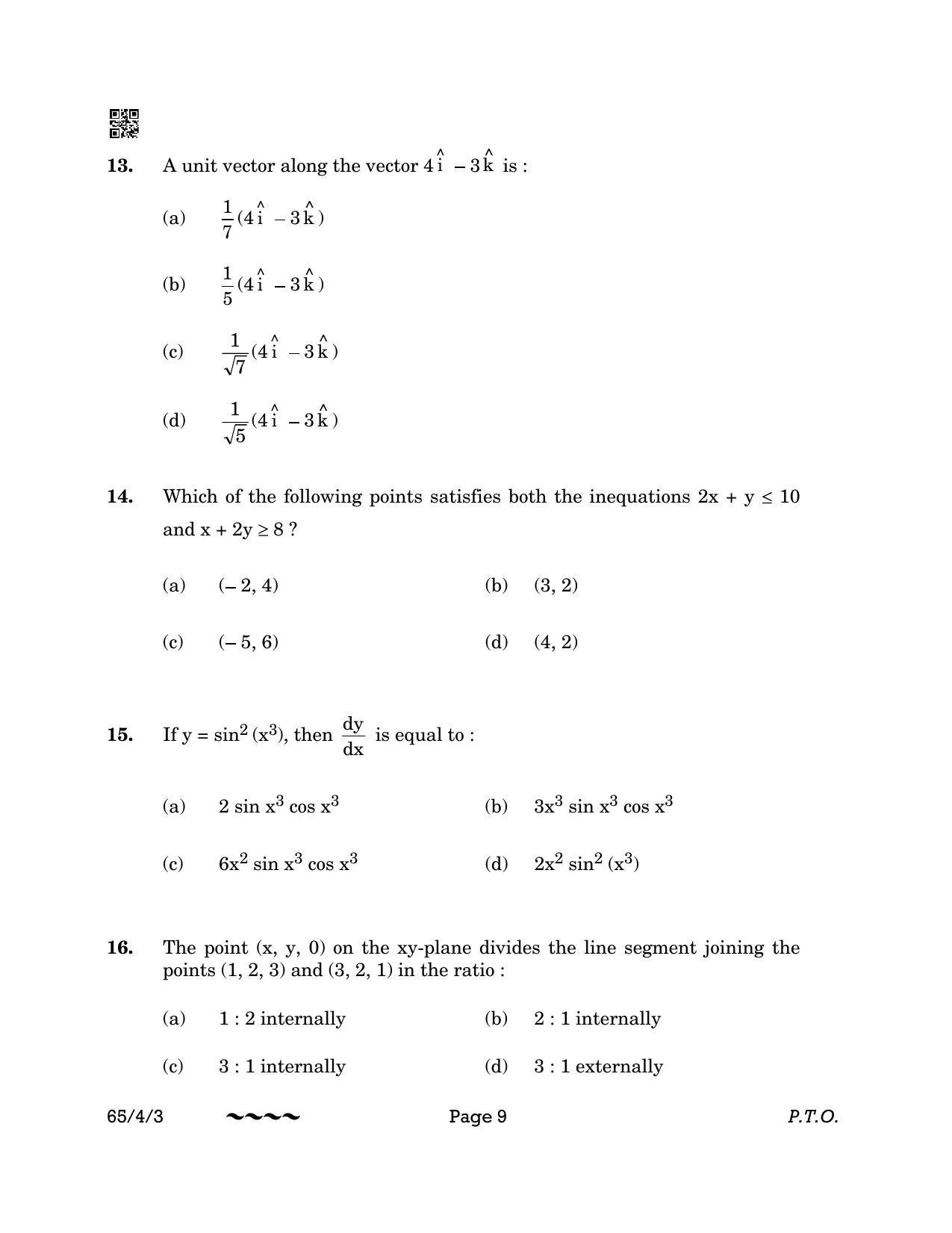 CBSE Class 12 65-4-3 MATHEMATICS 2023 Question Paper - Page 9