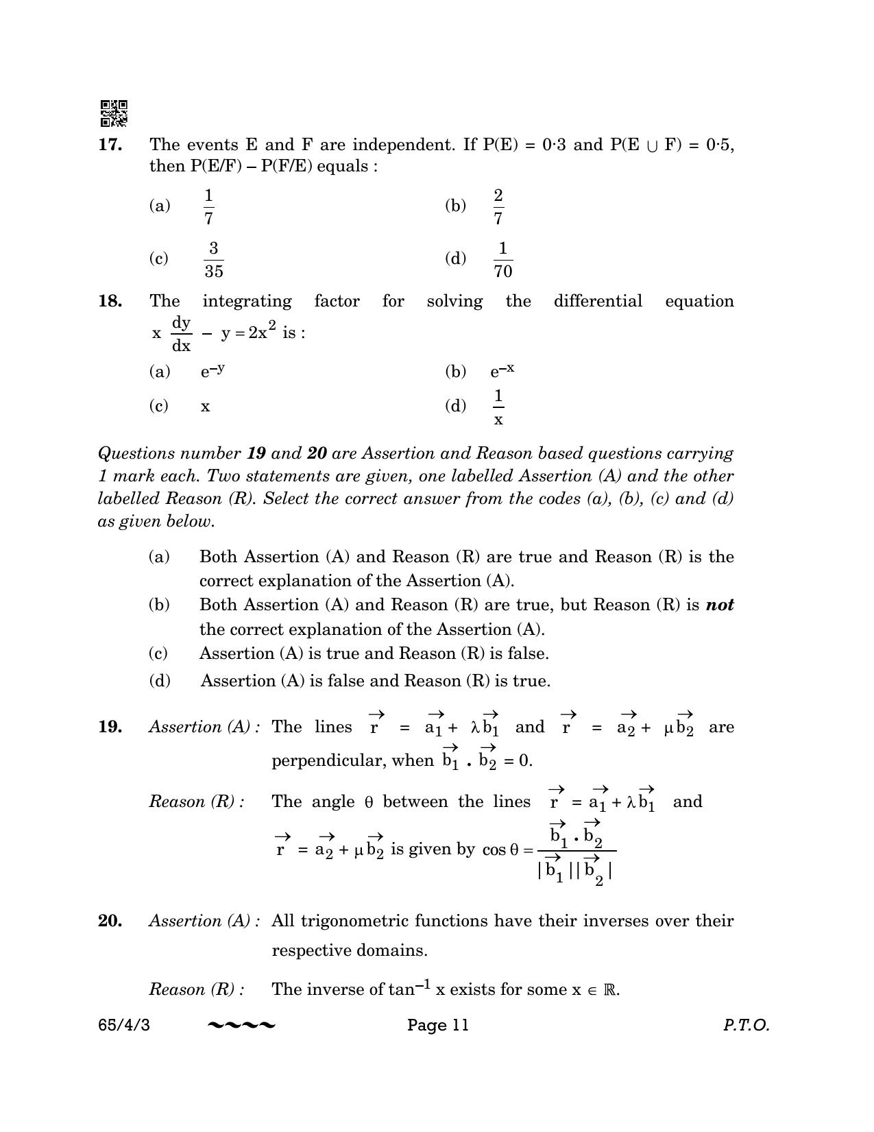 CBSE Class 12 65-4-3 MATHEMATICS 2023 Question Paper - Page 11