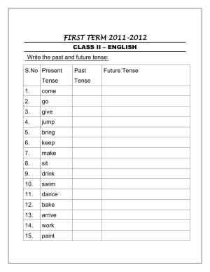 Worksheet for Class 2 English Assignment 77 Past Future Tense