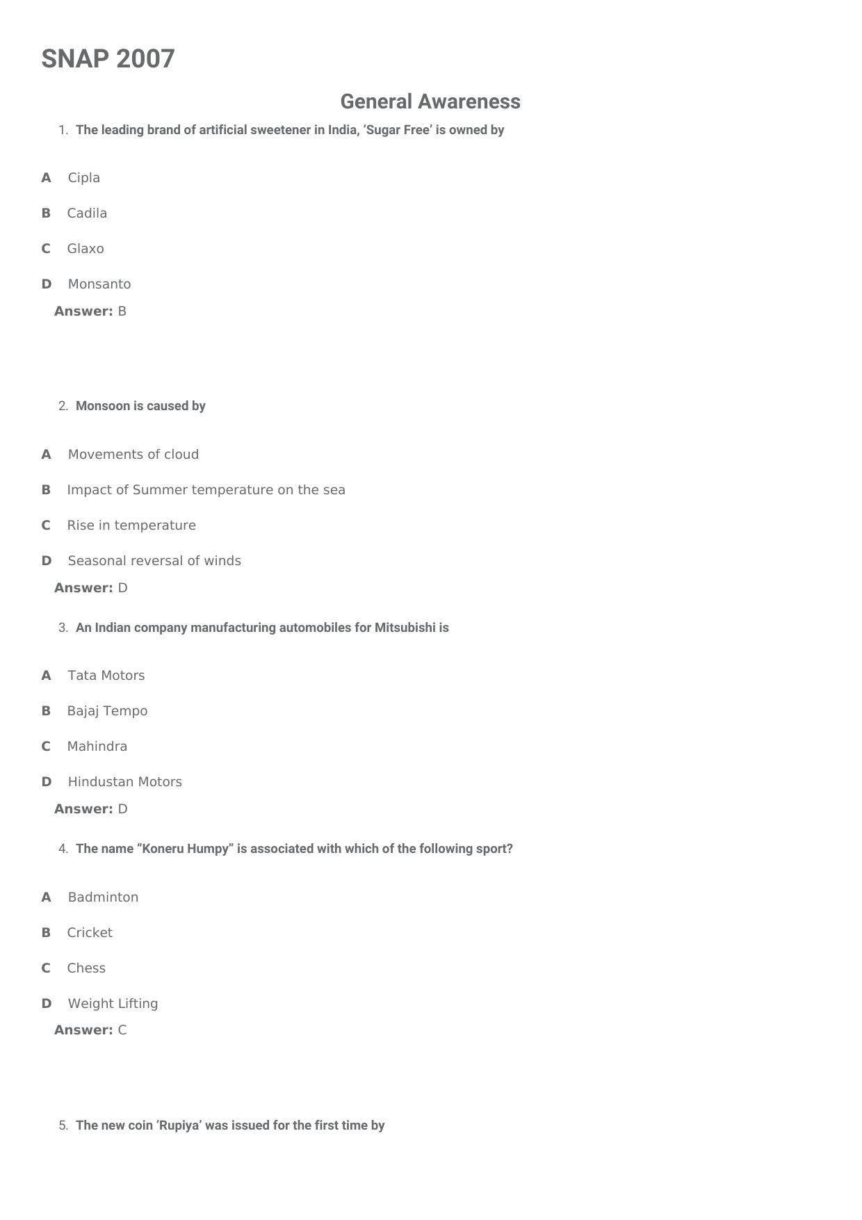 SNAP 2007 Question Paper with Solution - Page 1