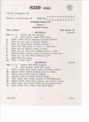 AP Inter 1st Year Tourism Products-I (Old) May-2019-Vocational Question Paper