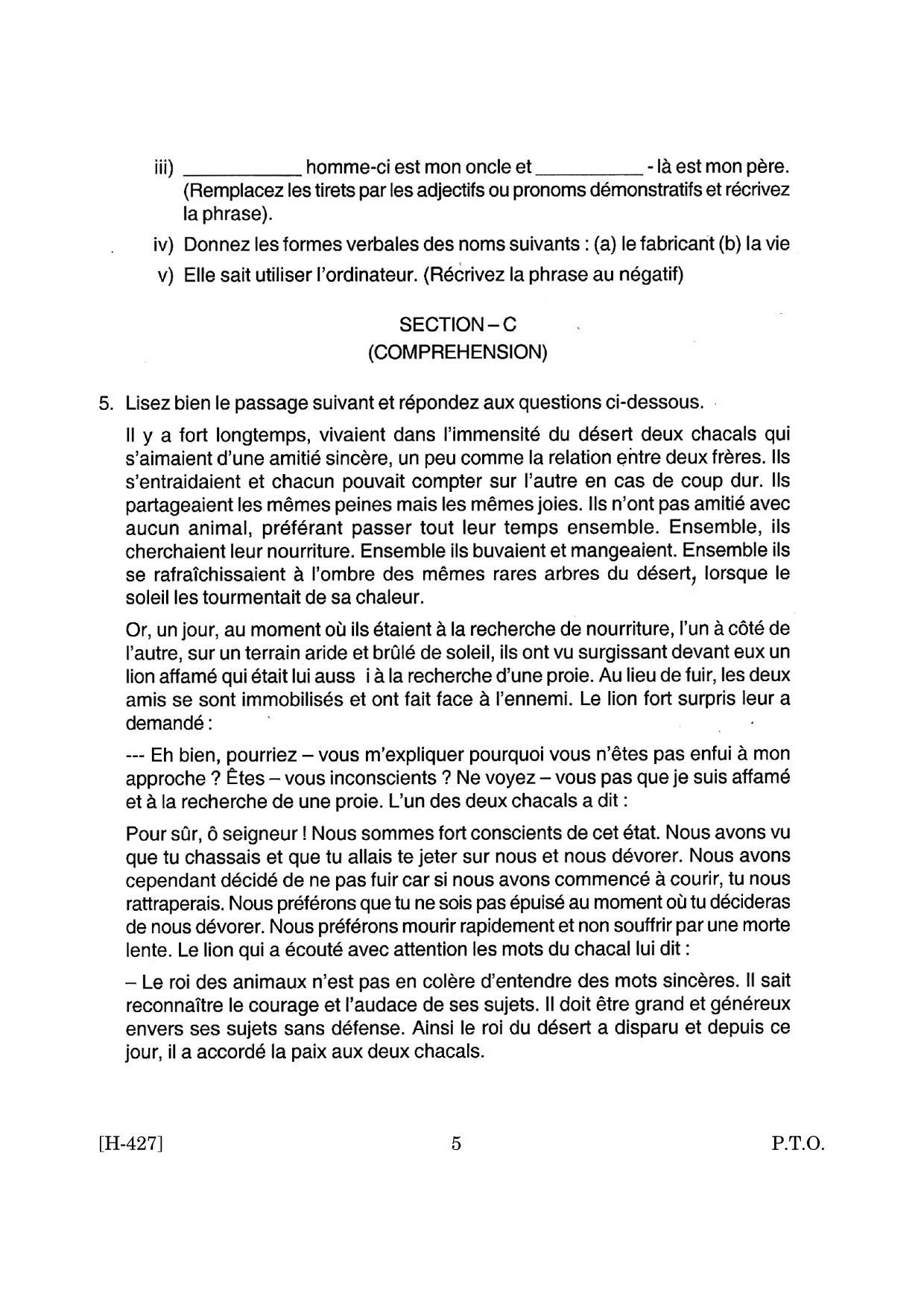Goa Board Class 12 French II 2019 (June 2019) Question Paper - Page 5