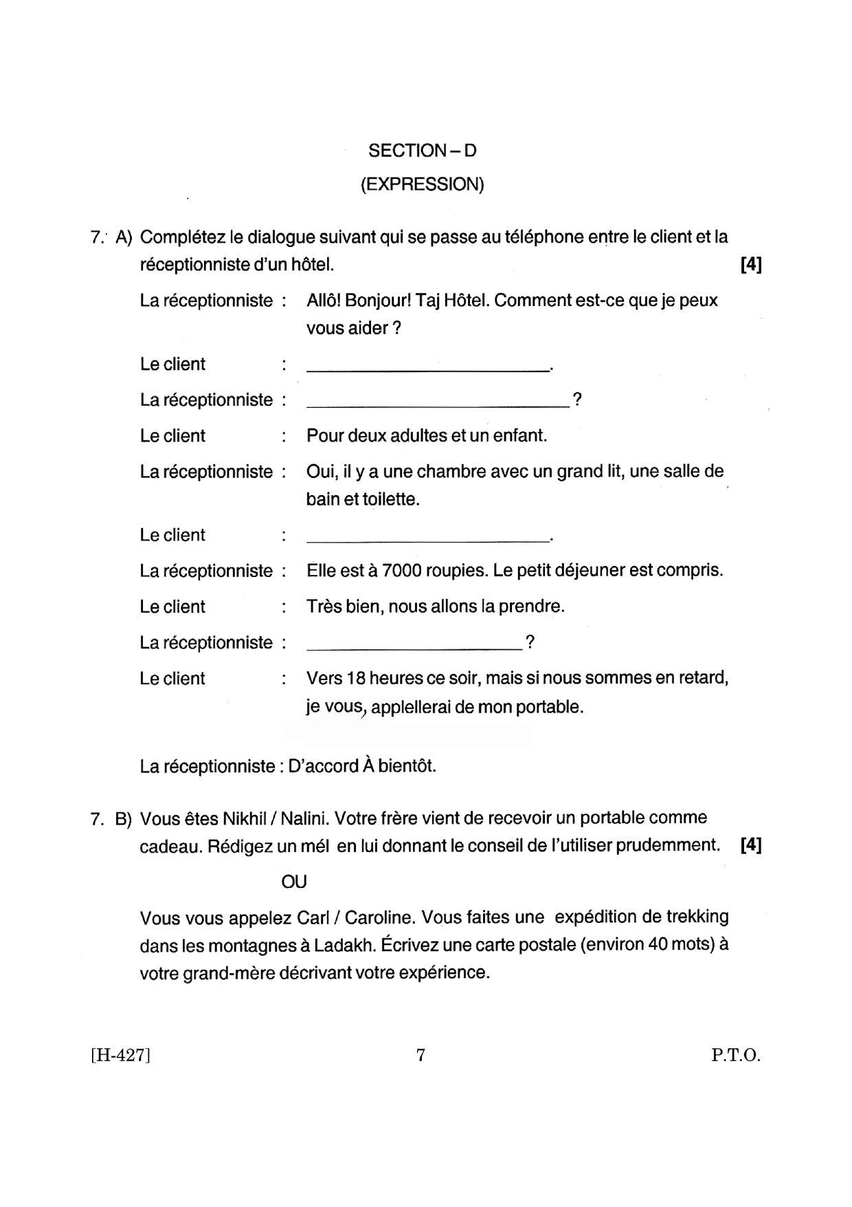 Goa Board Class 12 French II 2019 (June 2019) Question Paper - Page 7