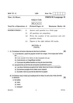 Goa Board Class 12 French II 2019 (June 2019) Question Paper