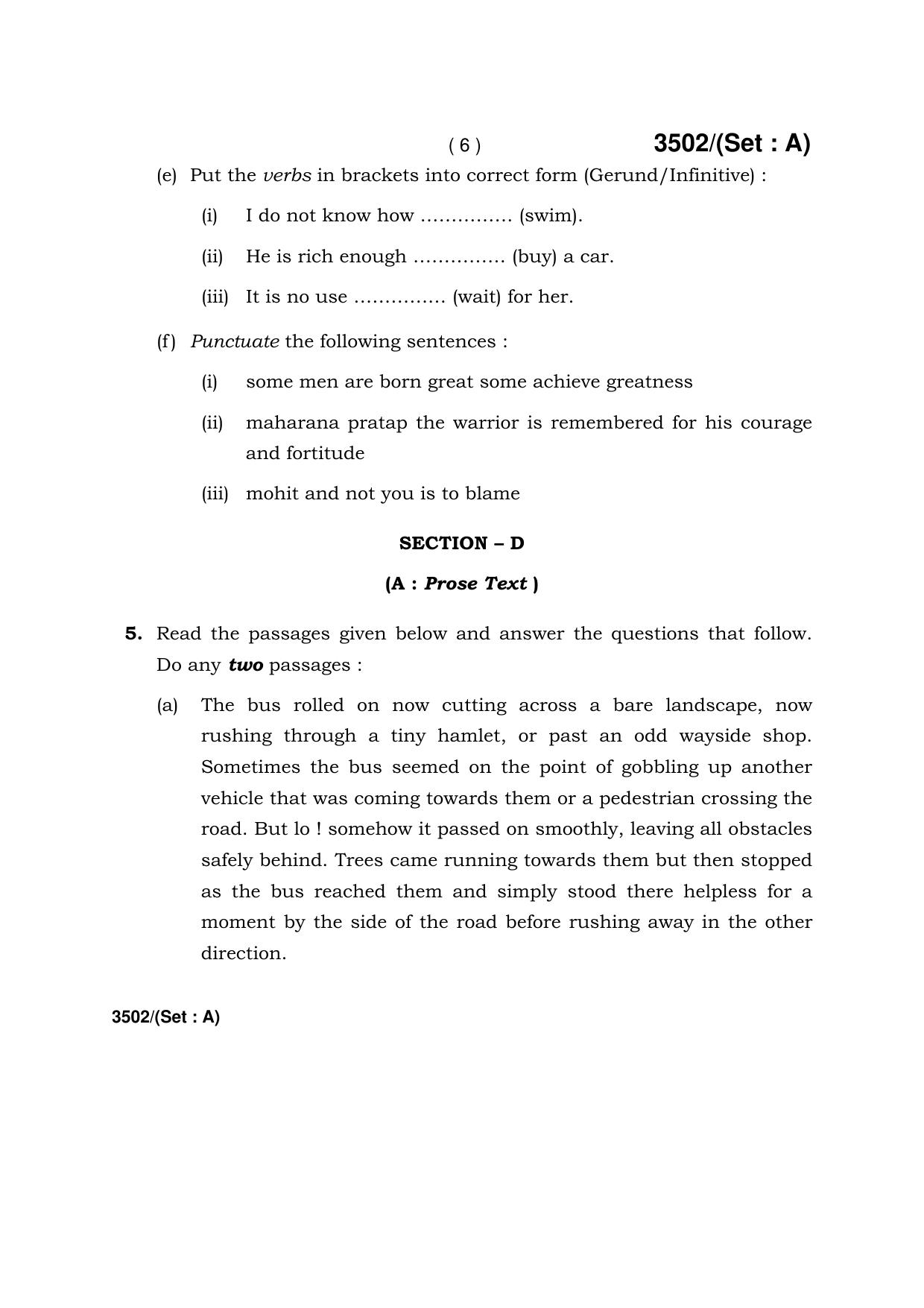 Haryana Board HBSE Class 10 English -A 2018 Question Paper - Page 6