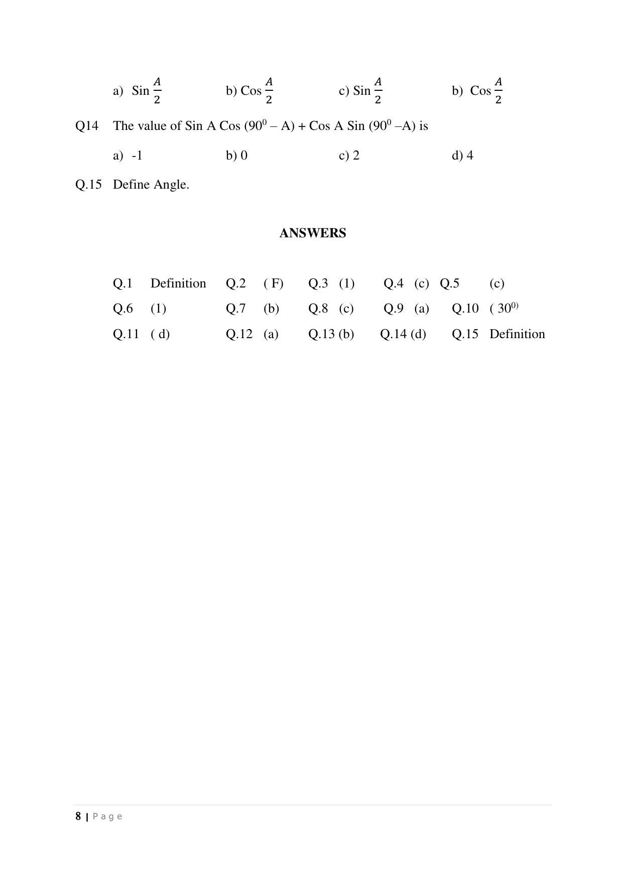 JKBOSE Class 10 Maths: CHAPTER 8 Trigonometry Question Bank - Page 8