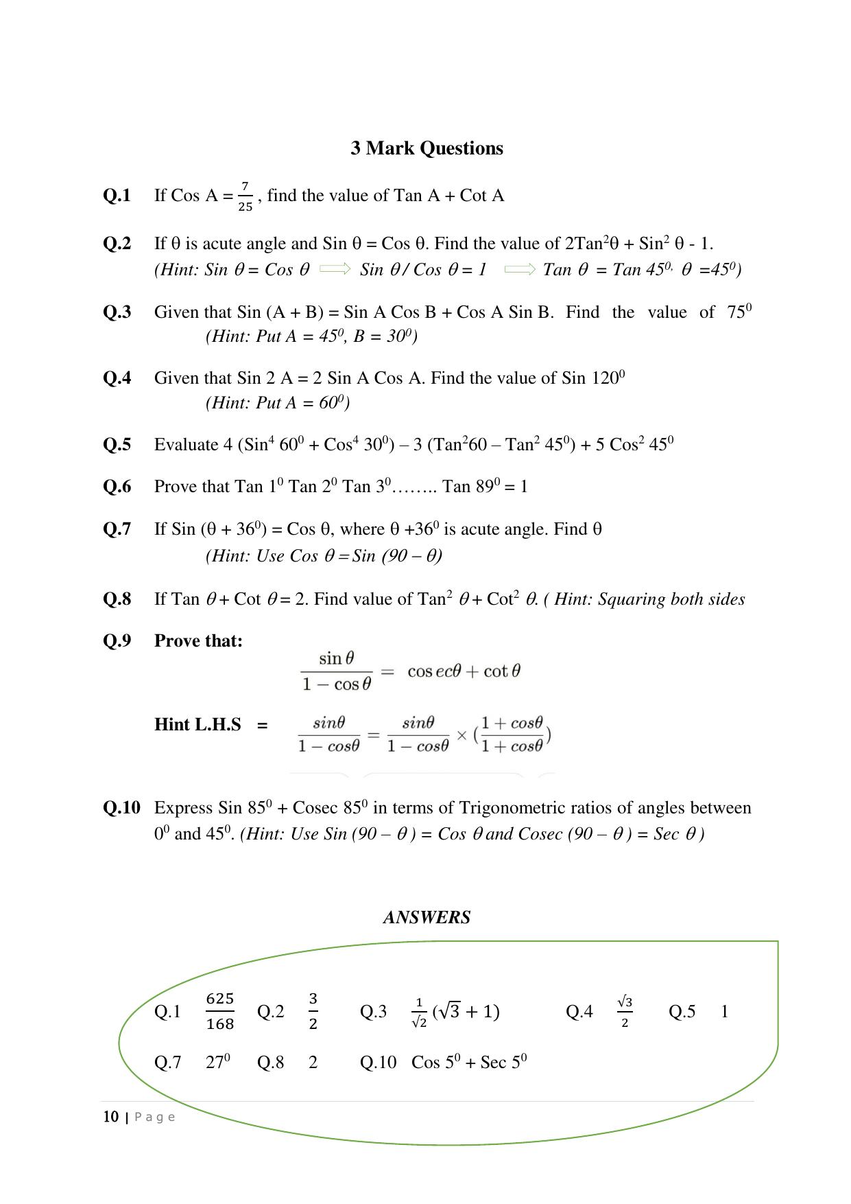 JKBOSE Class 10 Maths: CHAPTER 8 Trigonometry Question Bank - Page 10