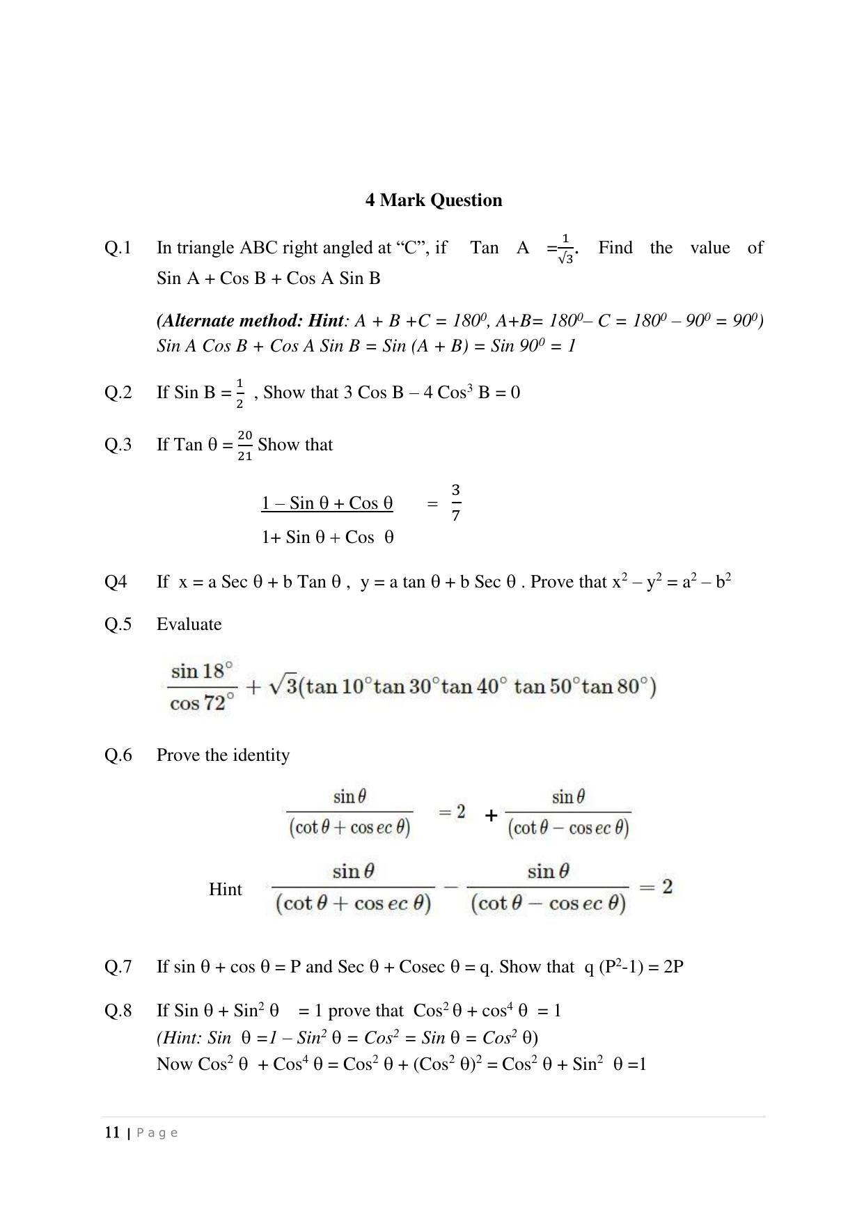 JKBOSE Class 10 Maths: CHAPTER 8 Trigonometry Question Bank - Page 11