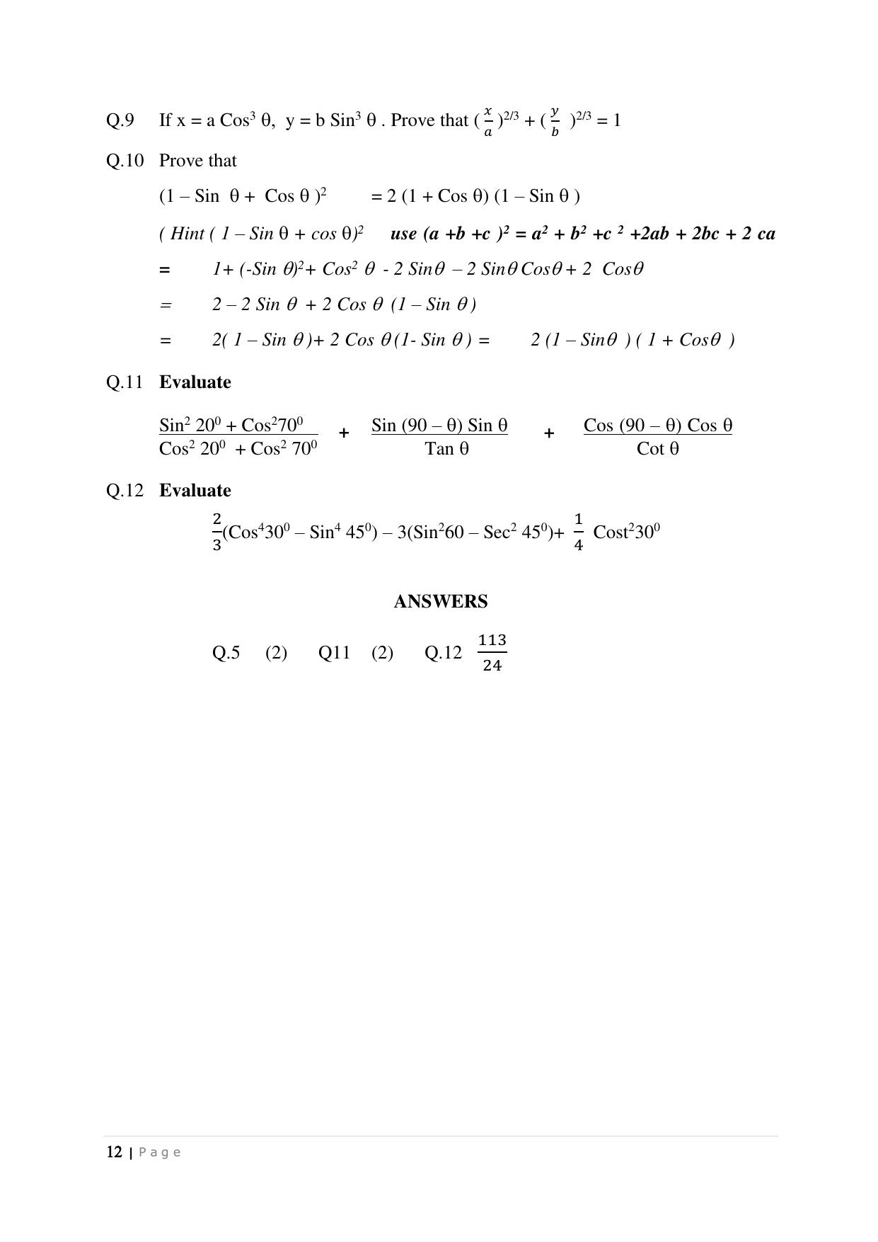 JKBOSE Class 10 Maths: CHAPTER 8 Trigonometry Question Bank - Page 12