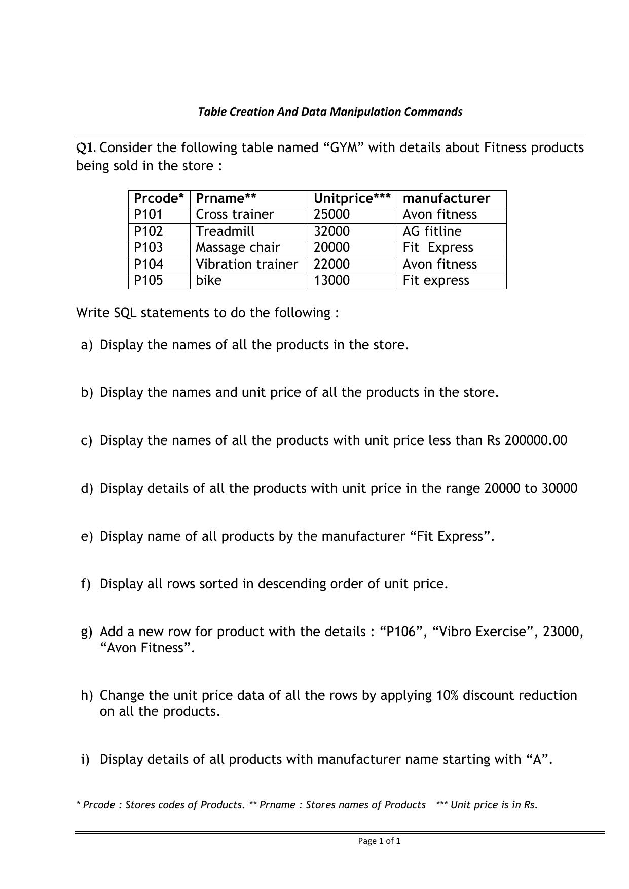 CBSE Worksheets for Class 11 Information Practices Data Manipulation Commands Assignment 5 - Page 1
