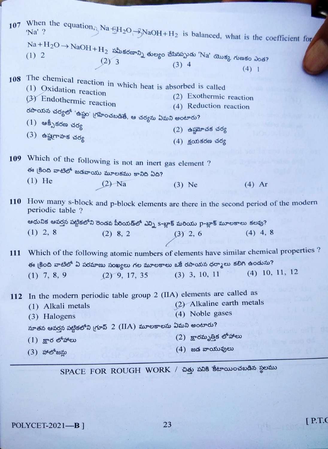 TS POLYCET 2021(Set B) Question Paper - Page 23