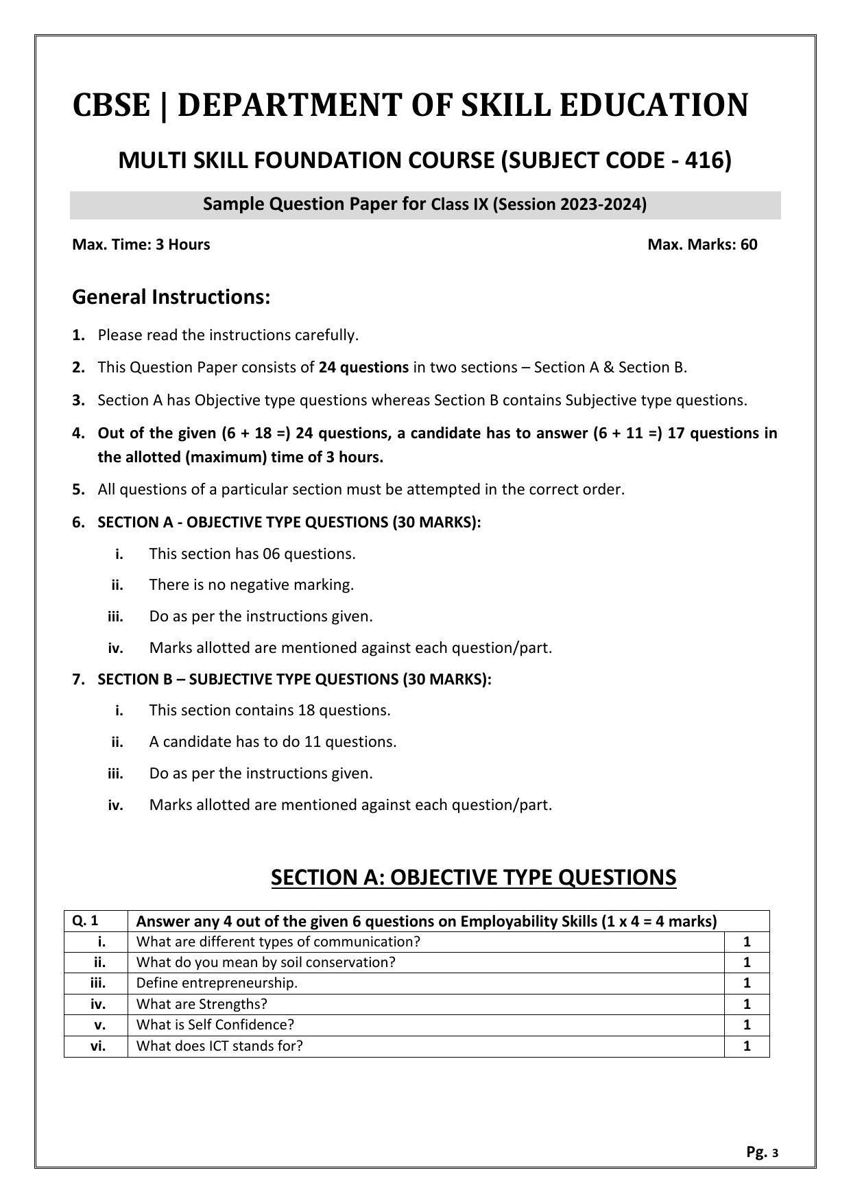 CBSE Class 9 Multi Skill Foundation Course Skill Education-Sample Paper 2024 - Page 3
