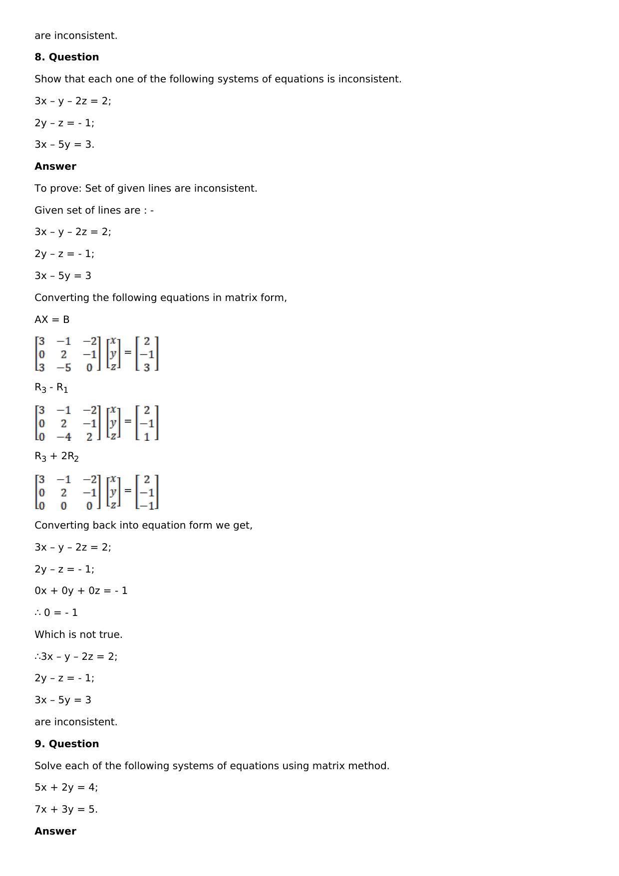 Chapter 8: System of Linear Equations Solutions: RS Aggarwal Class 12 Solutions  - Page 6