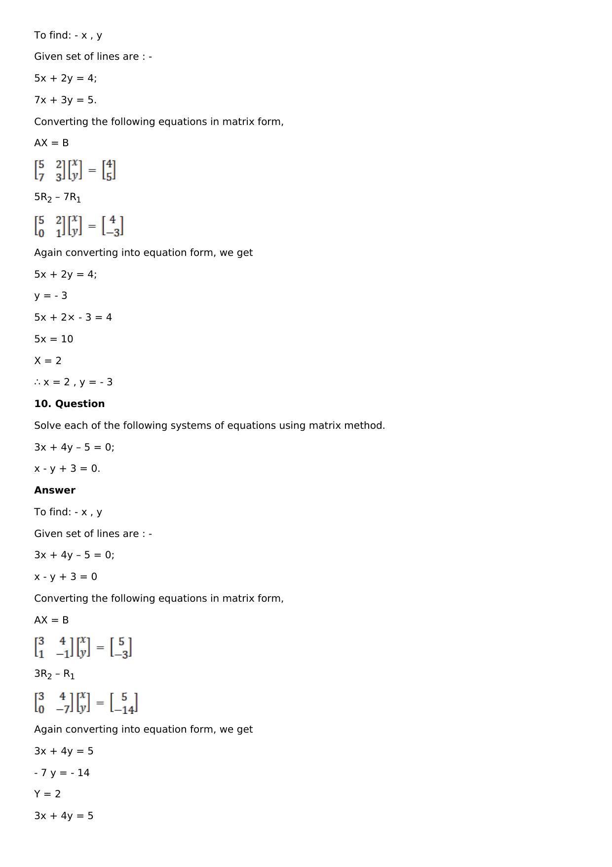 Chapter 8: System of Linear Equations Solutions: RS Aggarwal Class 12 Solutions  - Page 7