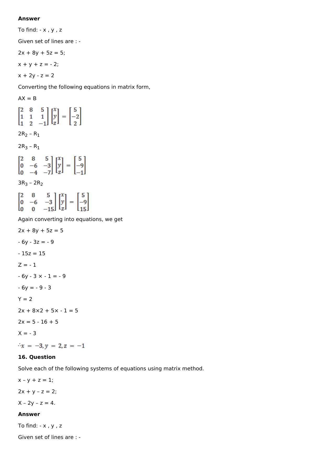 Chapter 8: System of Linear Equations Solutions: RS Aggarwal Class 12 Solutions  - Page 11