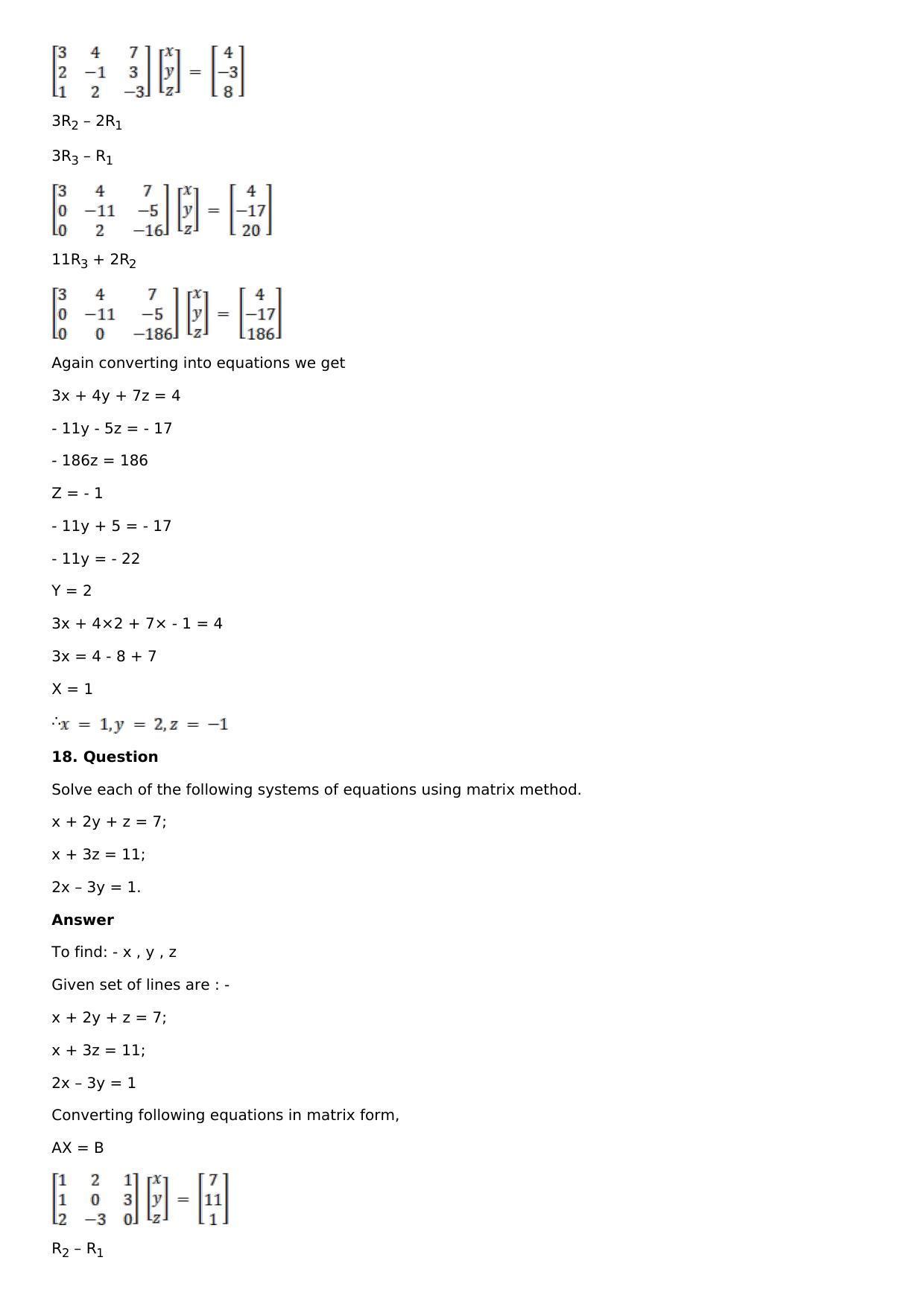 Chapter 8: System of Linear Equations Solutions: RS Aggarwal Class 12 Solutions  - Page 13