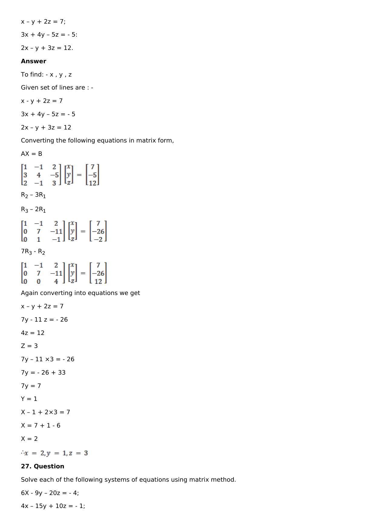 Chapter 8: System of Linear Equations Solutions: RS Aggarwal Class 12 Solutions  - Page 21
