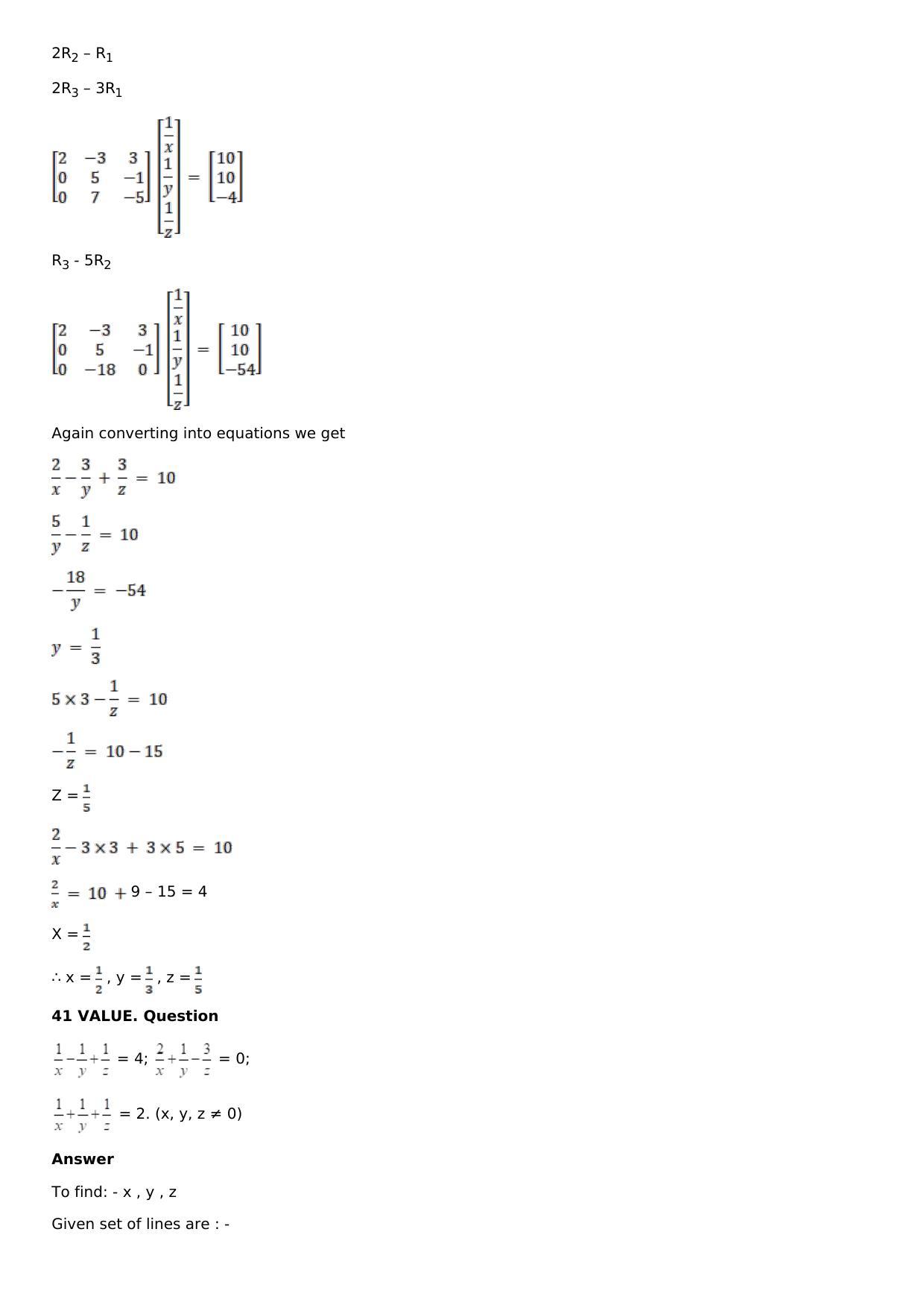 Chapter 8: System of Linear Equations Solutions: RS Aggarwal Class 12 Solutions  - Page 36