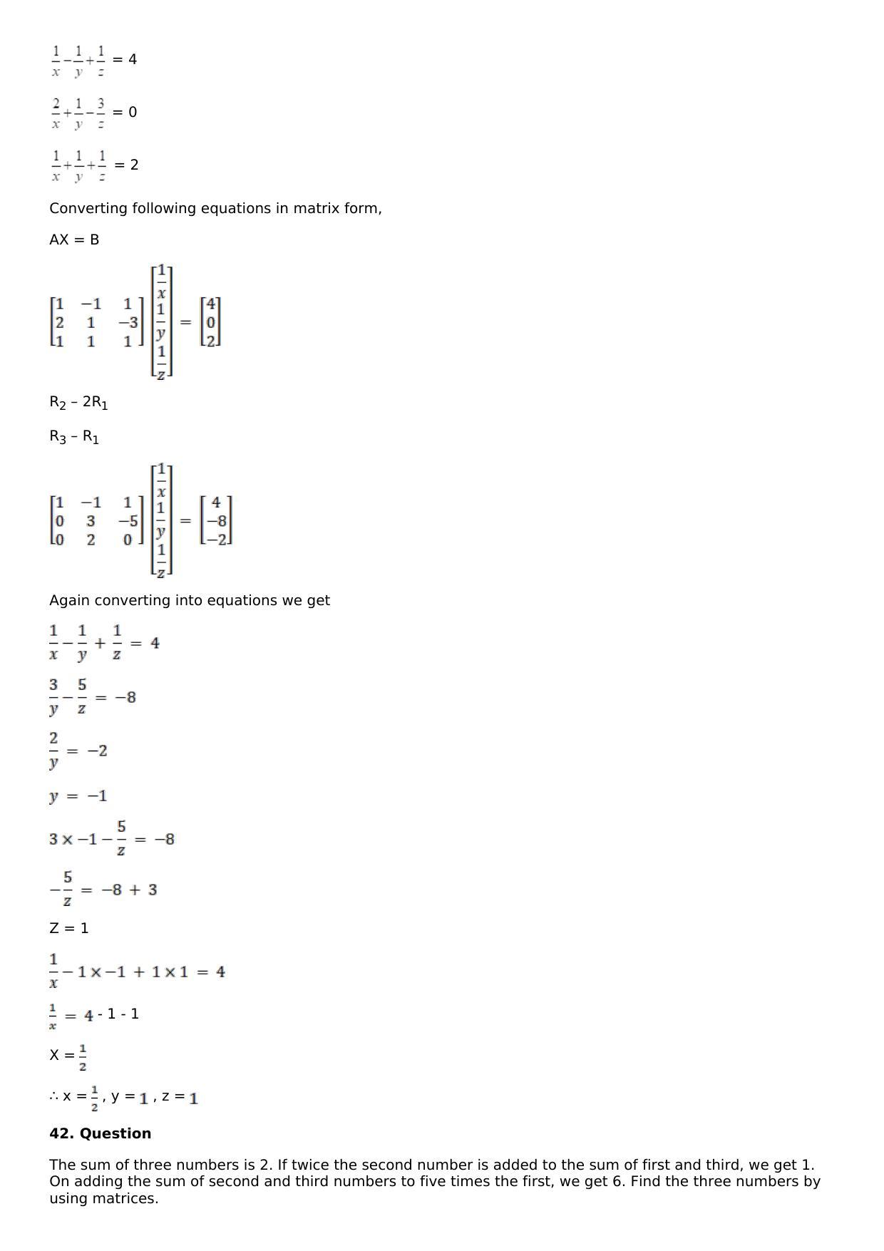 Chapter 8: System of Linear Equations Solutions: RS Aggarwal Class 12 Solutions  - Page 37