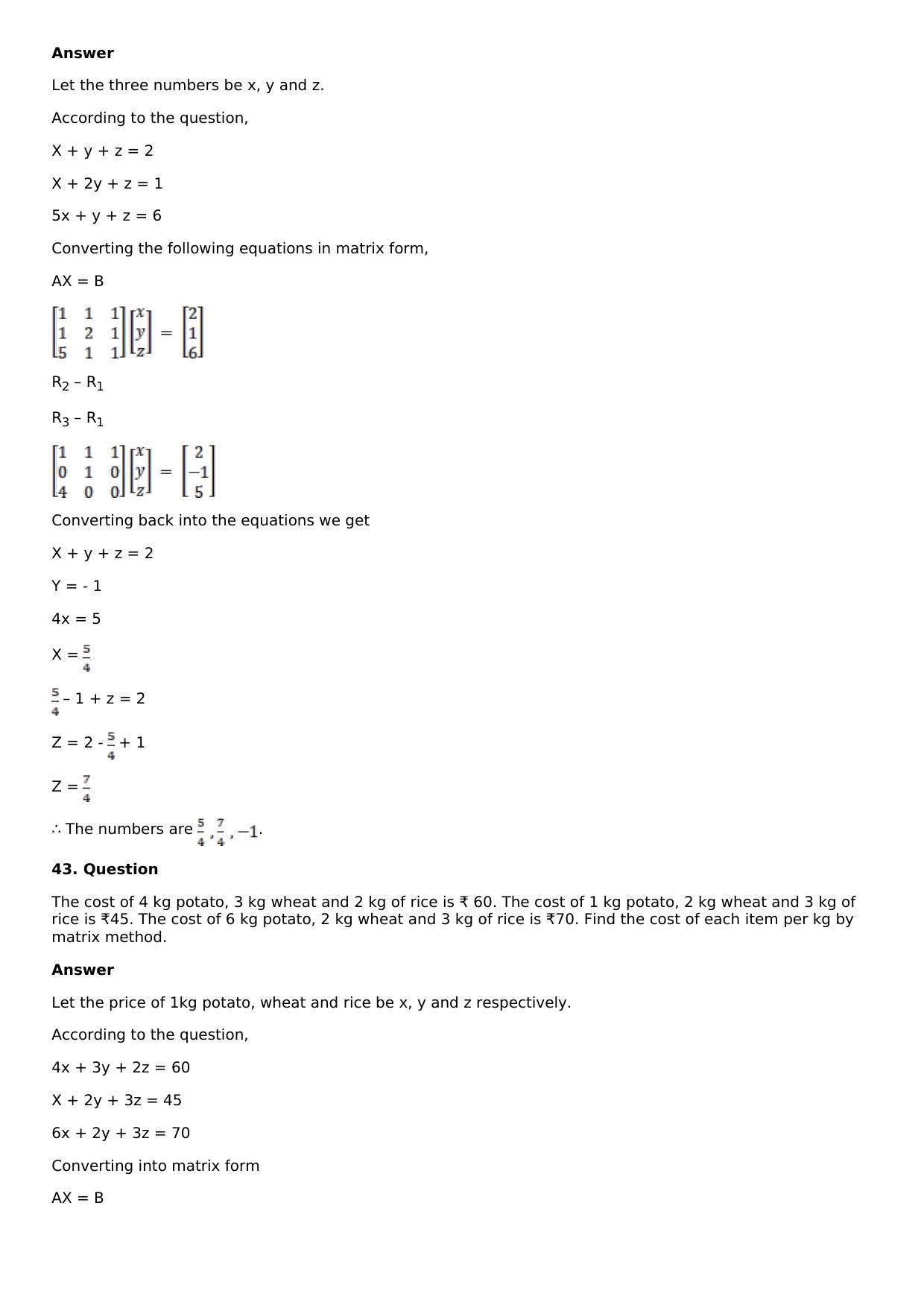 Chapter 8: System of Linear Equations Solutions: RS Aggarwal Class 12 Solutions  - Page 38