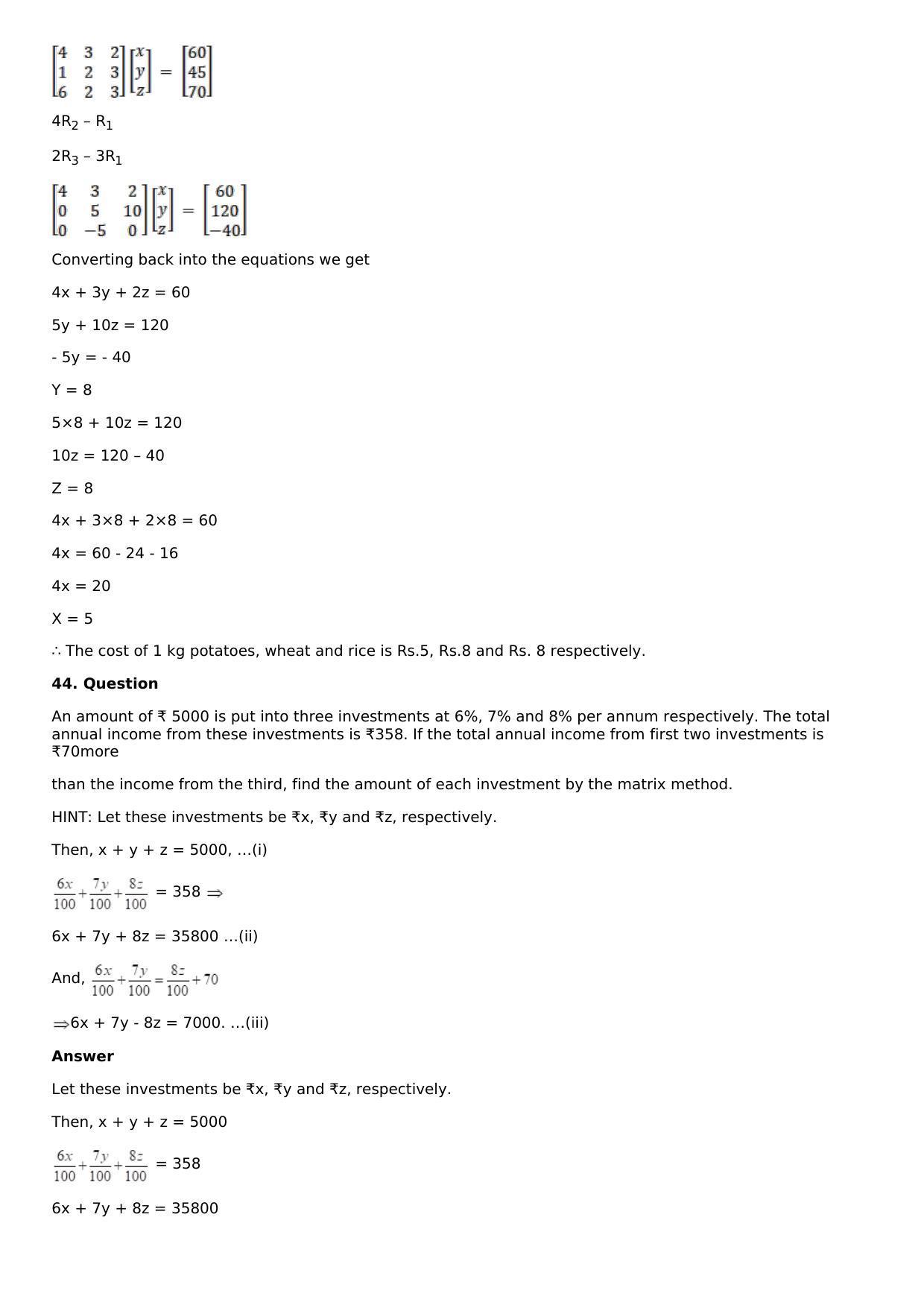 Chapter 8: System of Linear Equations Solutions: RS Aggarwal Class 12 Solutions  - Page 39