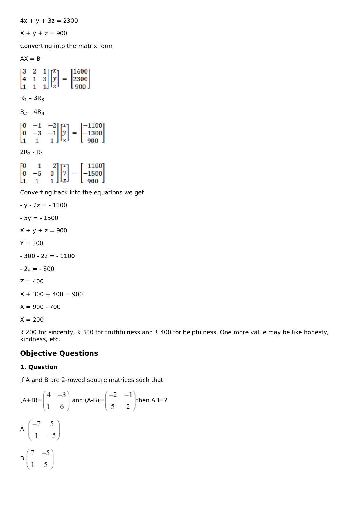 Chapter 8: System of Linear Equations Solutions: RS Aggarwal Class 12 Solutions  - Page 41