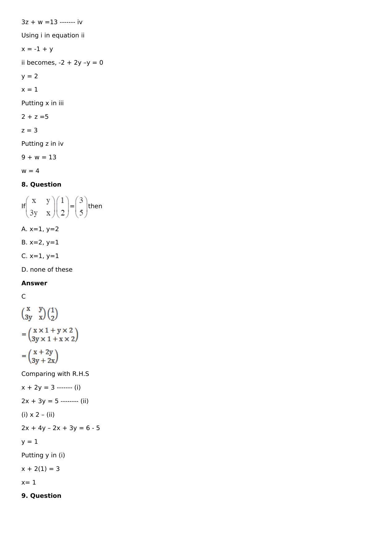 Chapter 8: System of Linear Equations Solutions: RS Aggarwal Class 12 Solutions  - Page 46