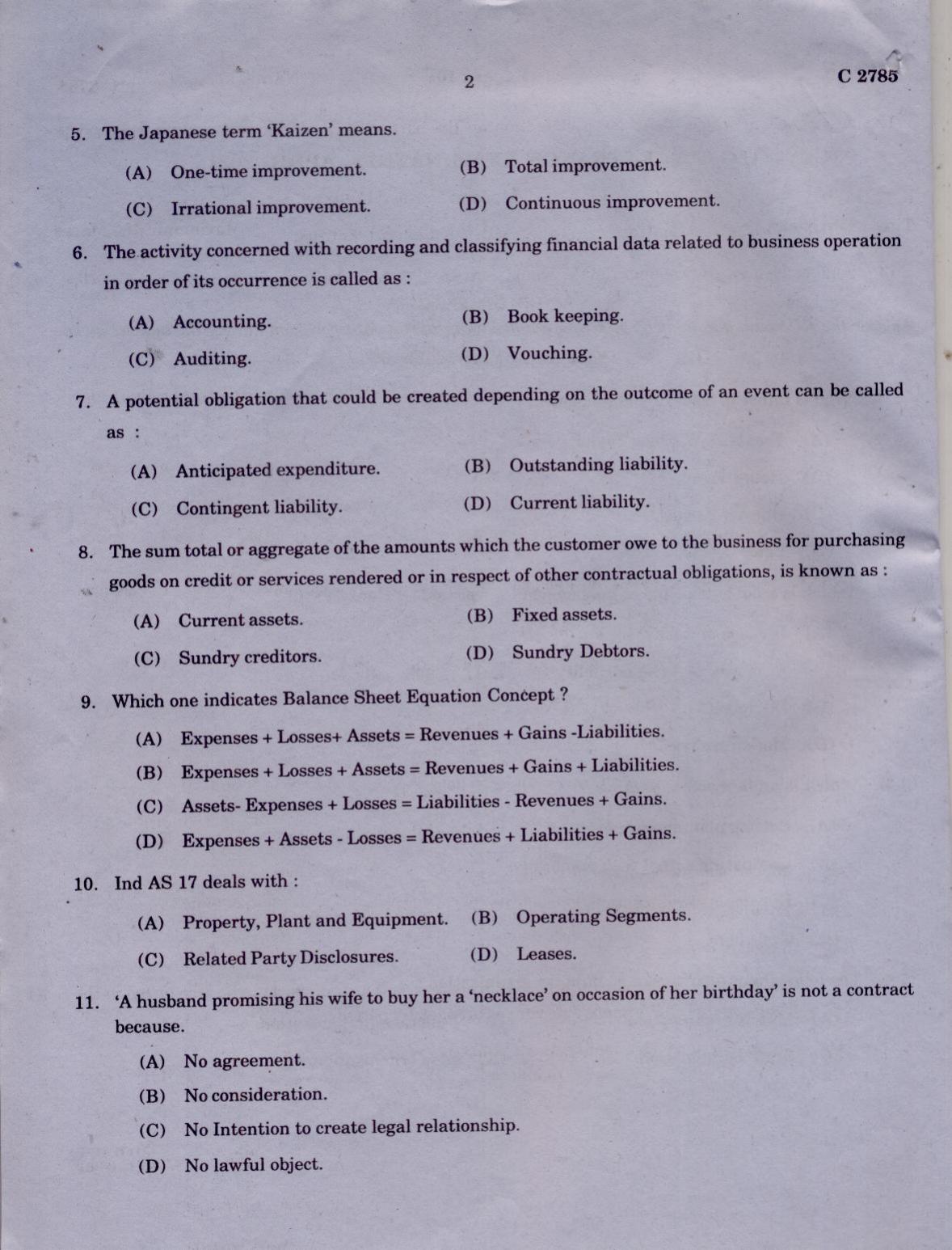 CUCAT 2021 M.Com Question Paper - Page 2