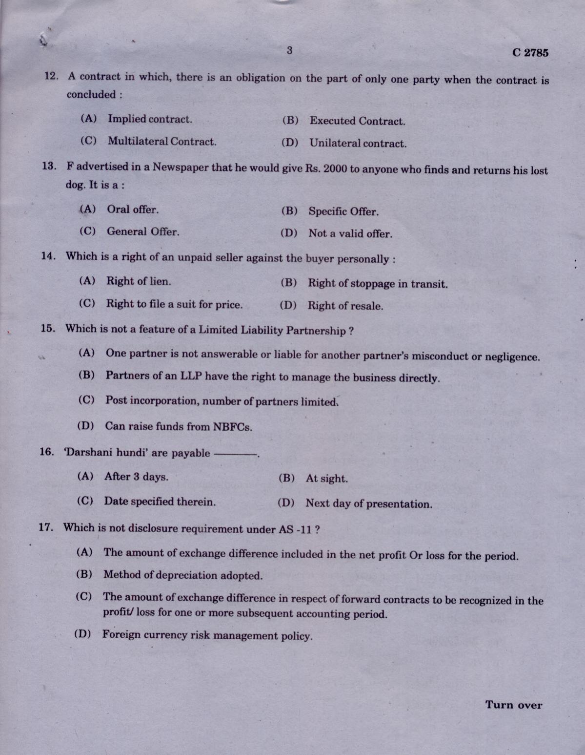 CUCAT 2021 M.Com Question Paper - Page 3