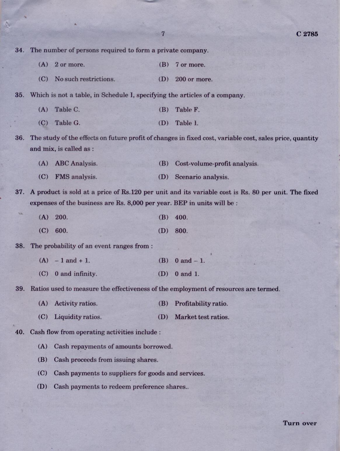 CUCAT 2021 M.Com Question Paper - Page 7